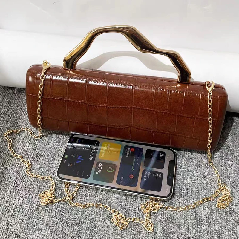 

Стильная вечерняя сумка, элегантная женская сумка с металлической ручкой, высококачественная сумка через плечо из искусственной кожи, простая сумка в форме коробки, сумка через плечо с цепочкой