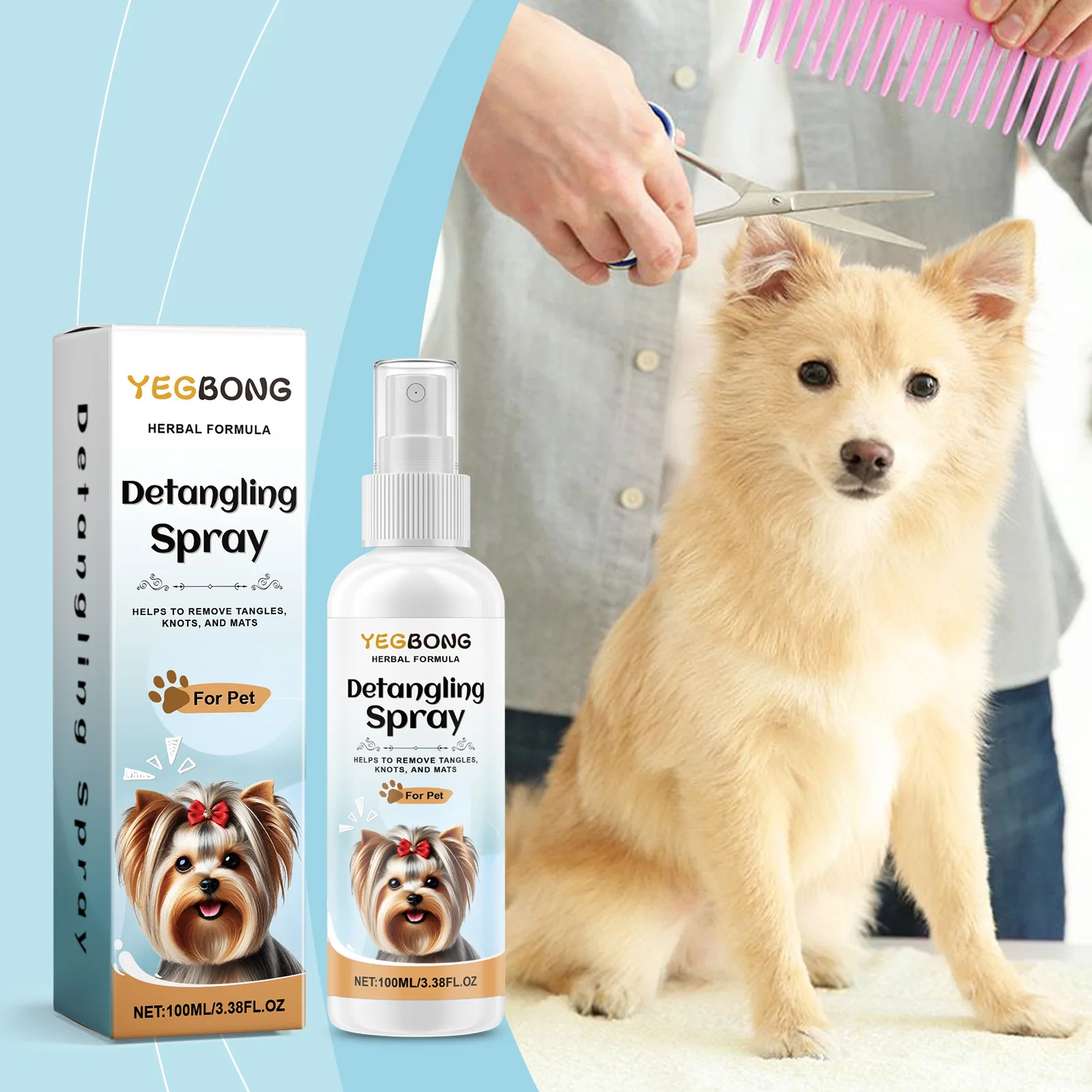 Remove Tangle Spray For Dogs Cats Hair Grooming Serum Keep Shiny Reduce Static No-Rinse Grooming Leave-In Pet Detangling Sprays