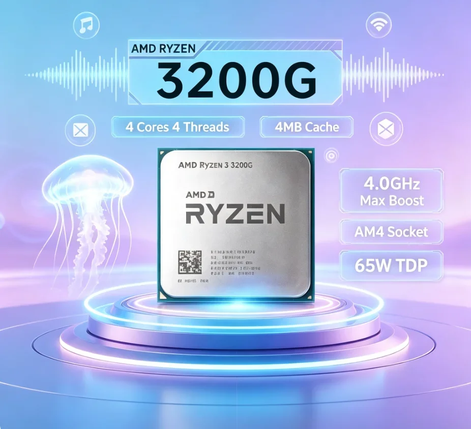 Processeur AMD Ryzen 3 3200G 4,0 GHz, 4 Mo de cache L3, 4 cœurs, 4 threads, socket AM4, sans refroidisseur