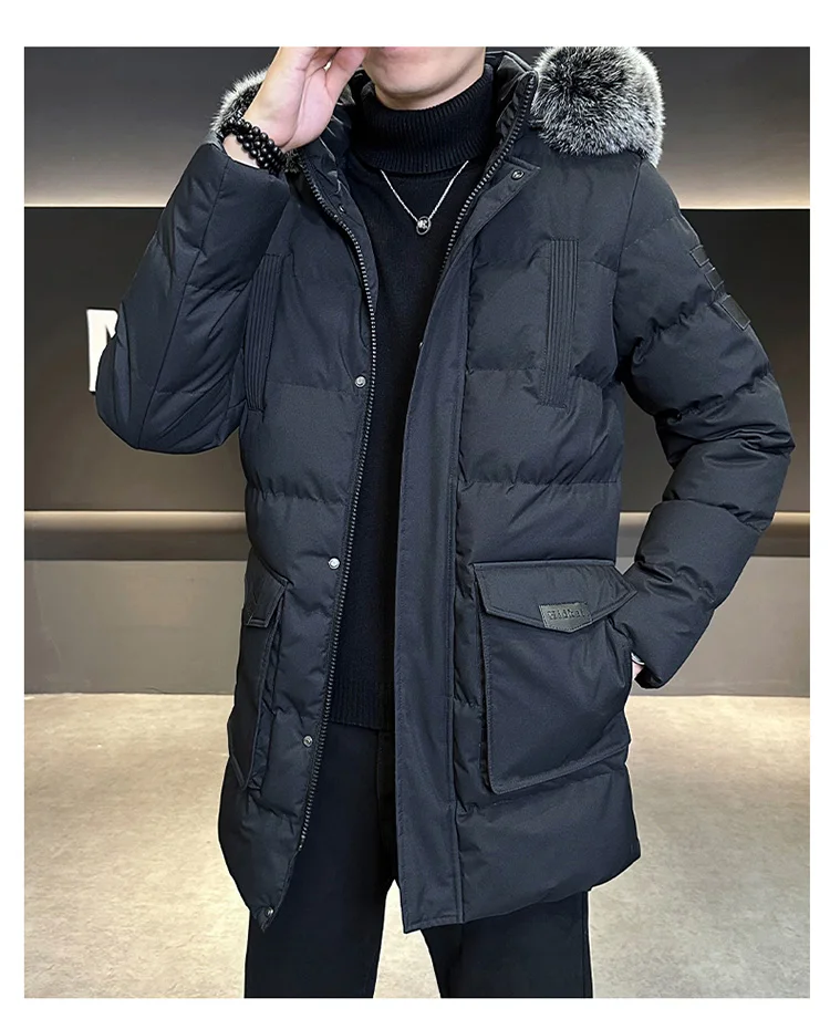 Autumn Winter Main Push Mid Length Solid Color Hooded Cotton Coat For Men Plus Size Korean Style Thick Warm Unisex Youth Trendy