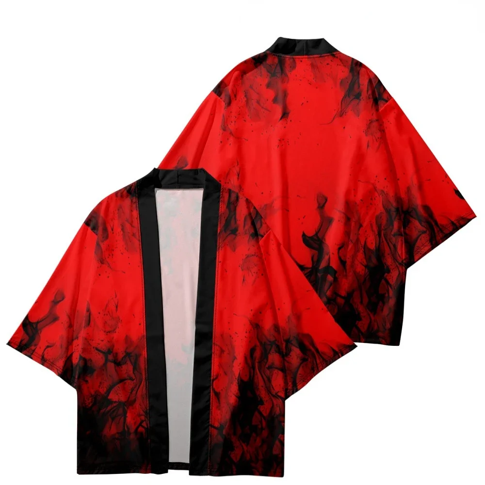 2024 Fashion Japanese Traditional Clothing Kimono 3D Printed Red and Black Pattern Men\'s and Women\'s Casual  Haori Kimono Yukata