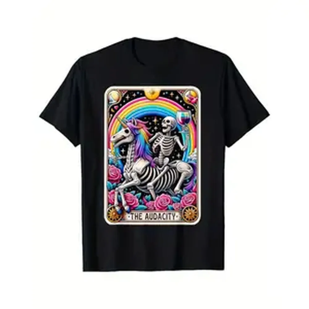 Cotton Casual T-Shirt The Audacity Funny Tarot Card Sarcastic Skeleton T-Shirt Selected Cotton Interesting Design DIY Short Sleeve T-Shirt For Men, Soft And Breathable Comfy Menswear Golf Gift T-Shirt For Men And Women
