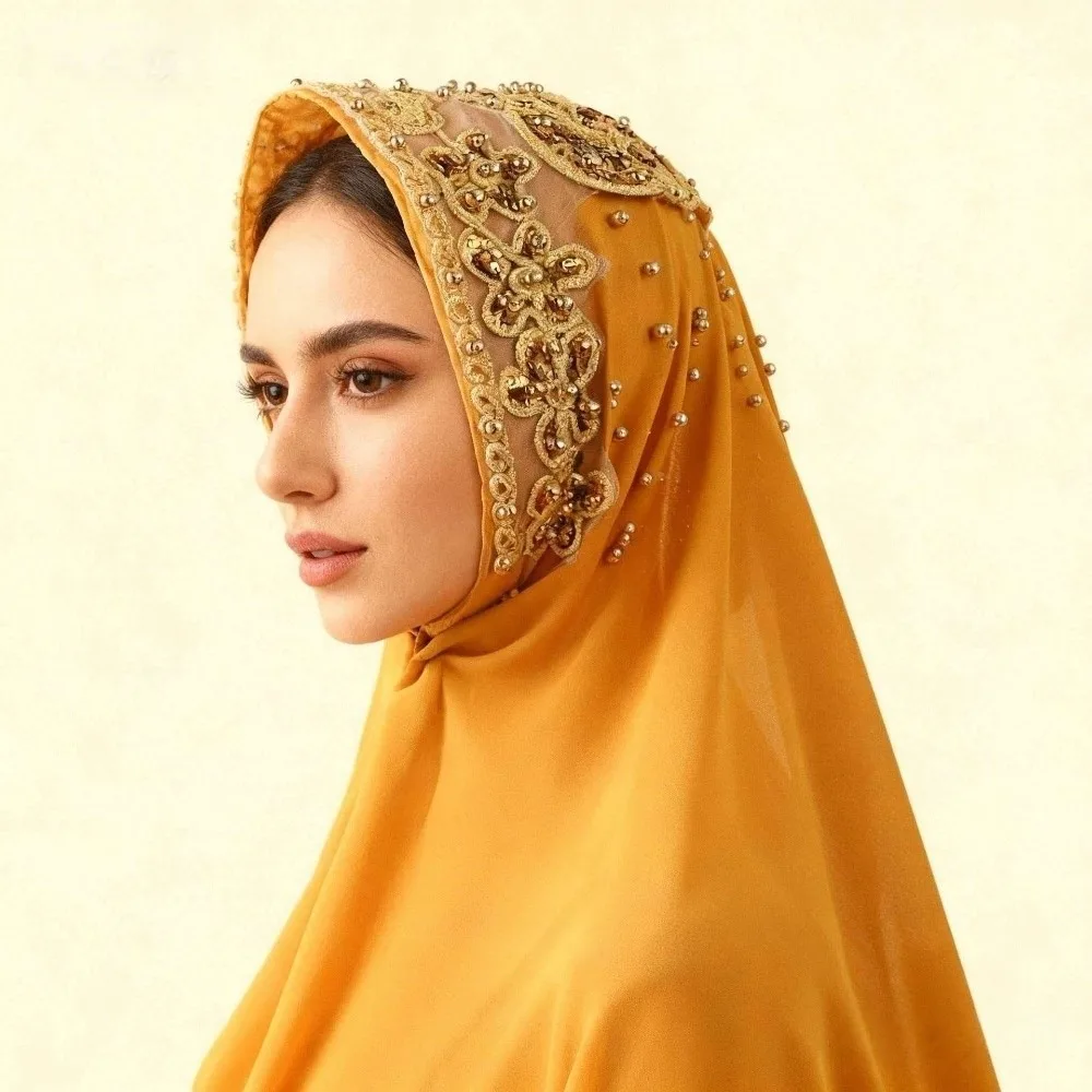 

Fashion 170×70cm Chiffon Hijab Scarf Silk Chiffon Thin Pearl Hijab Scarf Long Length Sequin Wraps Long Hijab Scarf for Women