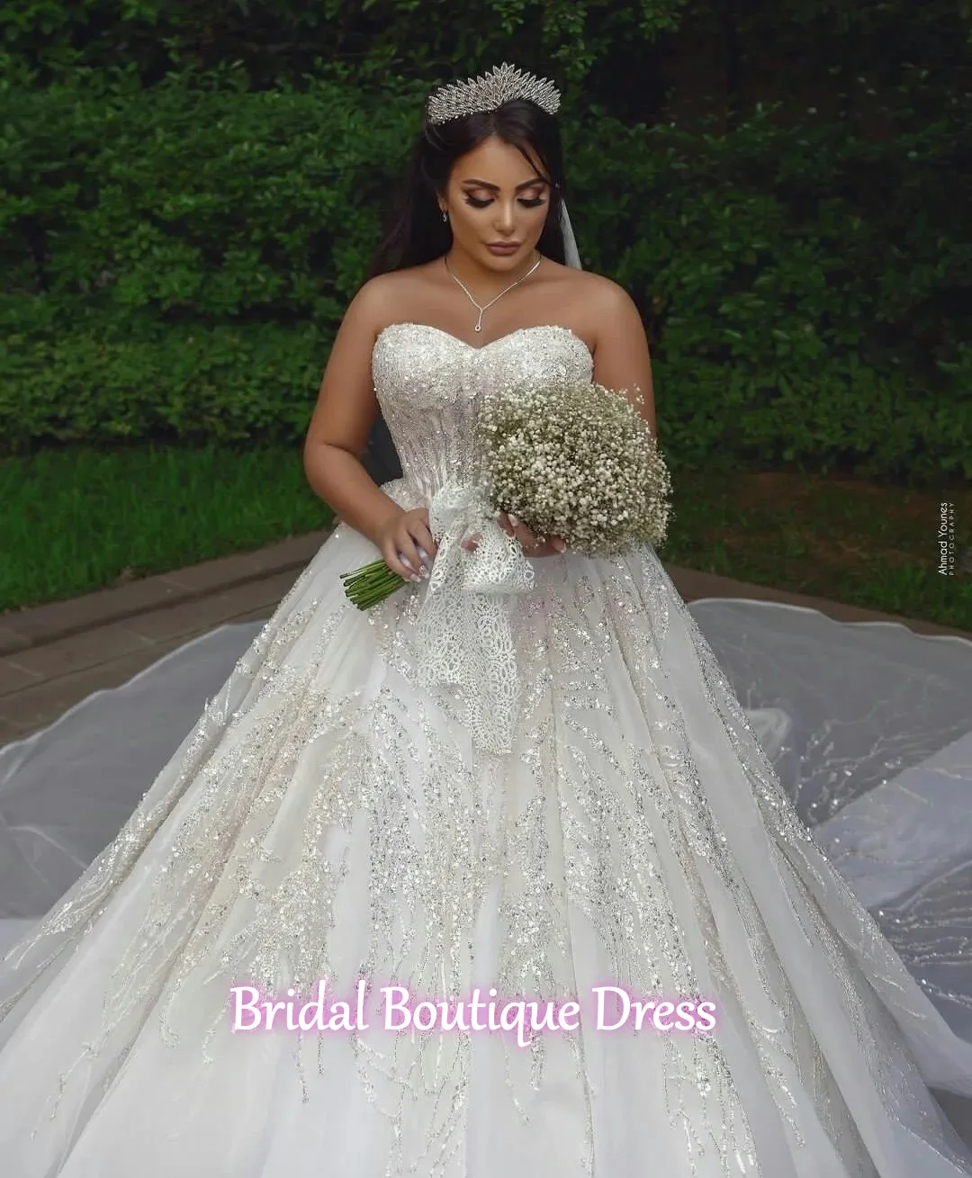 Customized Exquisite Arabic Strapless Shinny Beads Sequins Wedding Dress 2026 Vestidos De Novia Luxury Plus Size  Bridal Gown