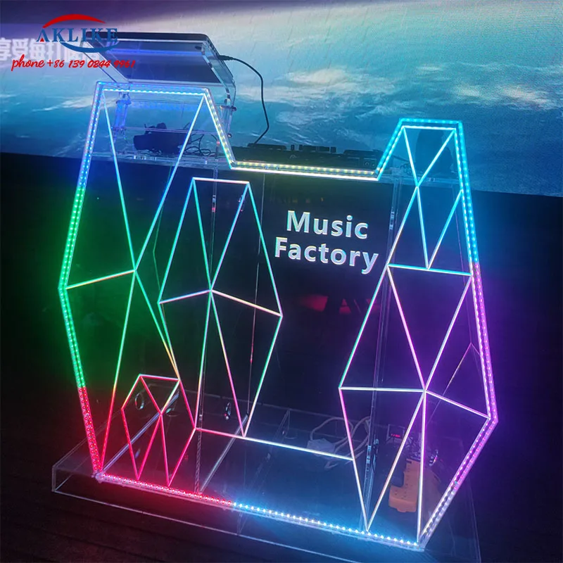 Bar Furniture LED Dj Table Display NightClub Booth Clear Acrylic Dj Table Djing Station With Computer Stand Free Shipping