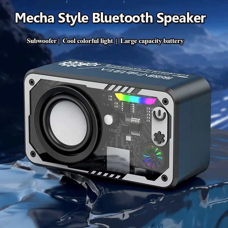 Transparent Mecha Wireless Bluetooth Speaker Sound Light Rhythm Subwoofer TWS Stereo Cyberpunk Music Center Hands-free Call V1