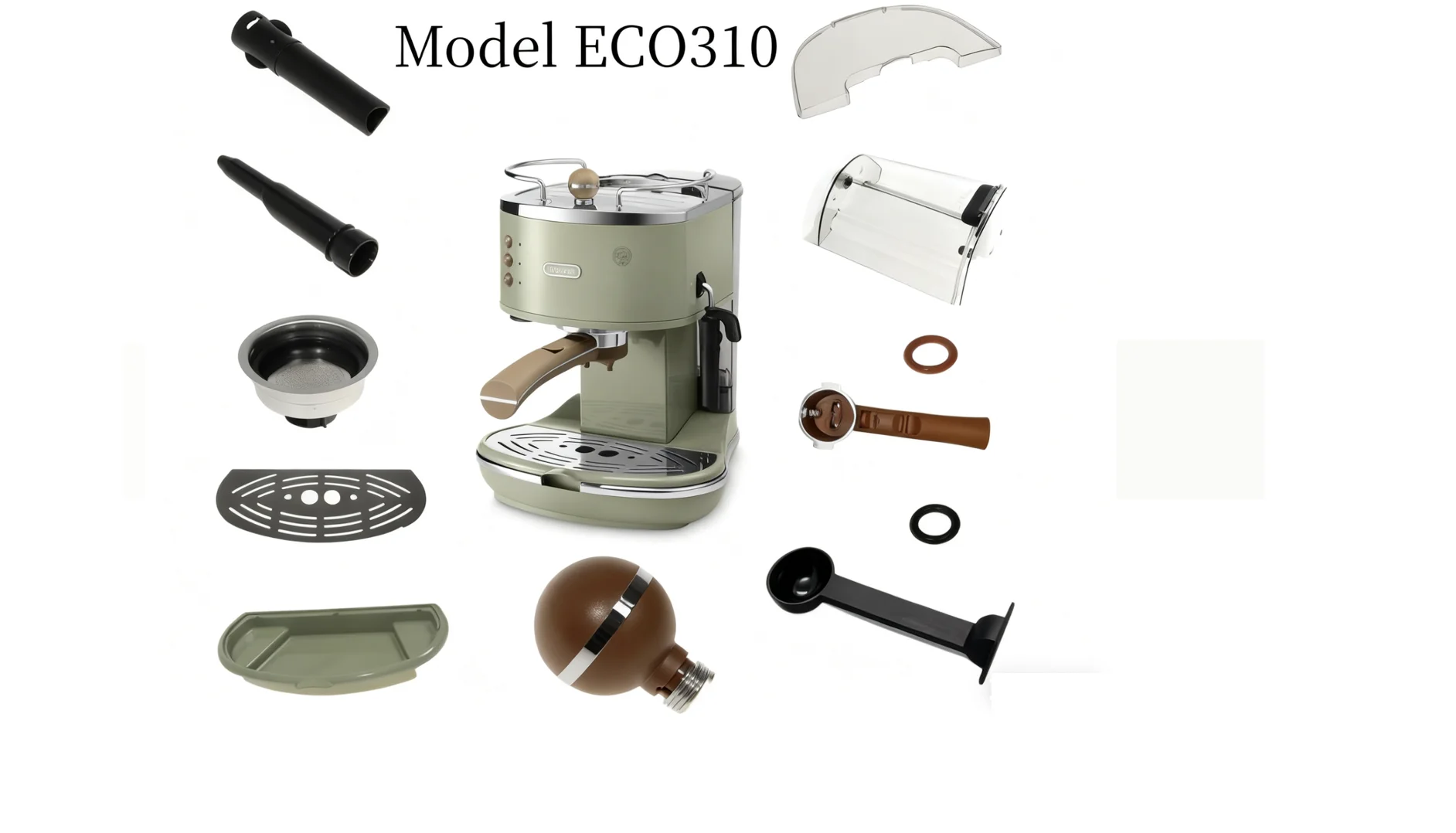 Delonghi ECO310 Semi-Automatic Coffee Machine - Water Tank, Milk Tube, Drip Tray, Water Tank Tray, Knob