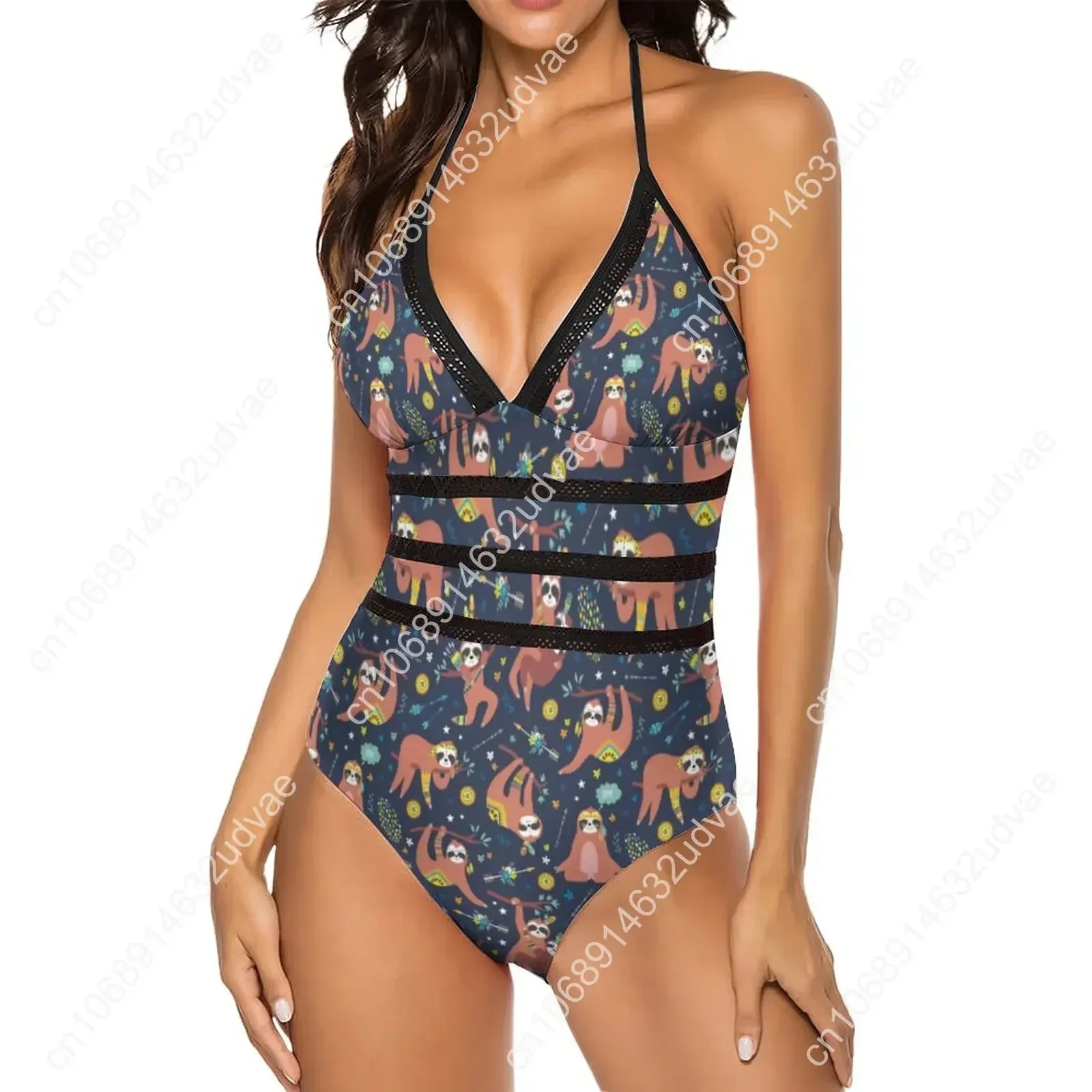 Animal Print Swimsuit Sexy Cute Sloth Backless Swimwear One-Piece Funny Swimsuits Beach Push Up Monokini