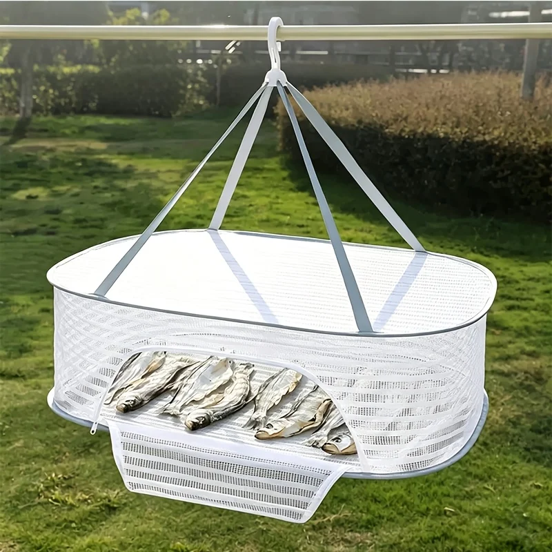 Multi-Tier Hanging Mesh Drying Rack, Foldable Net for Food, Herbs & Clothes