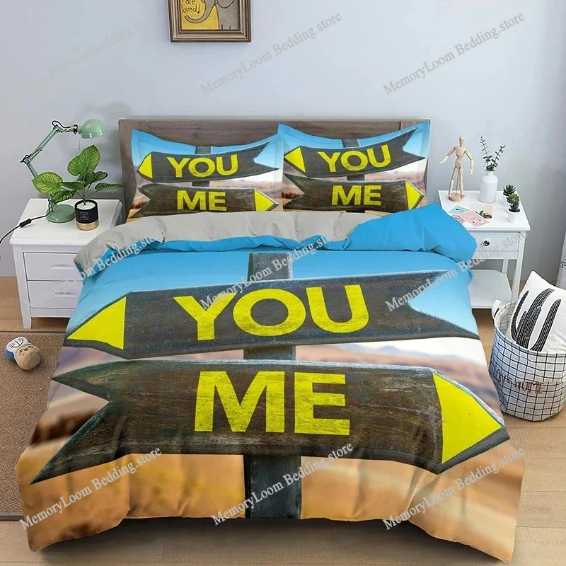 

You and Me King Queen Duvet Cover Valentine Theme Bedding Set for Teens Adults Creative Couple Romantic Polyester Quilt Cover