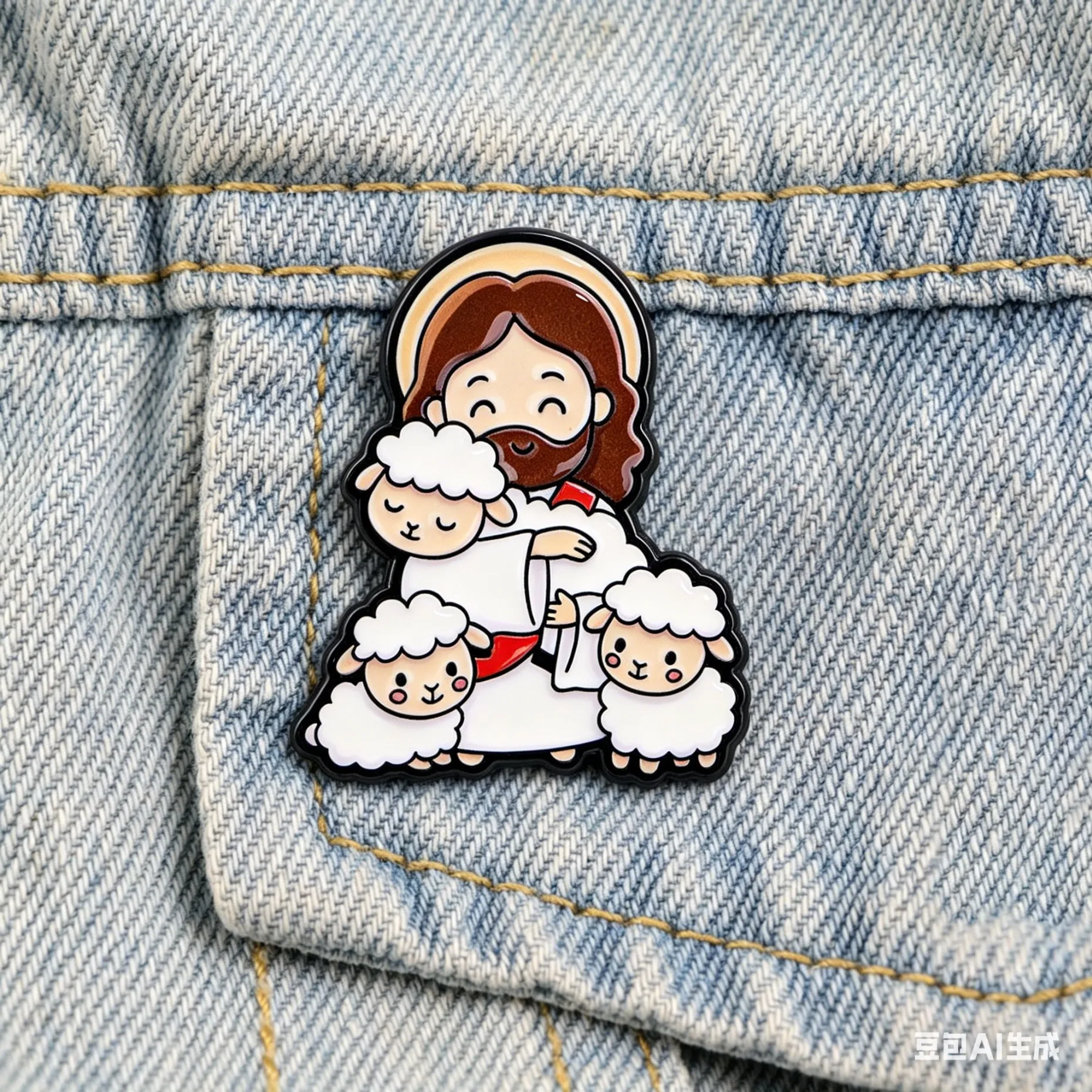 Broche émaillée Jésus et Mouton, Épingle religieuse chrétienne pour sac à dos, veste en jean et cadeaux de foi, décoration de vêtements