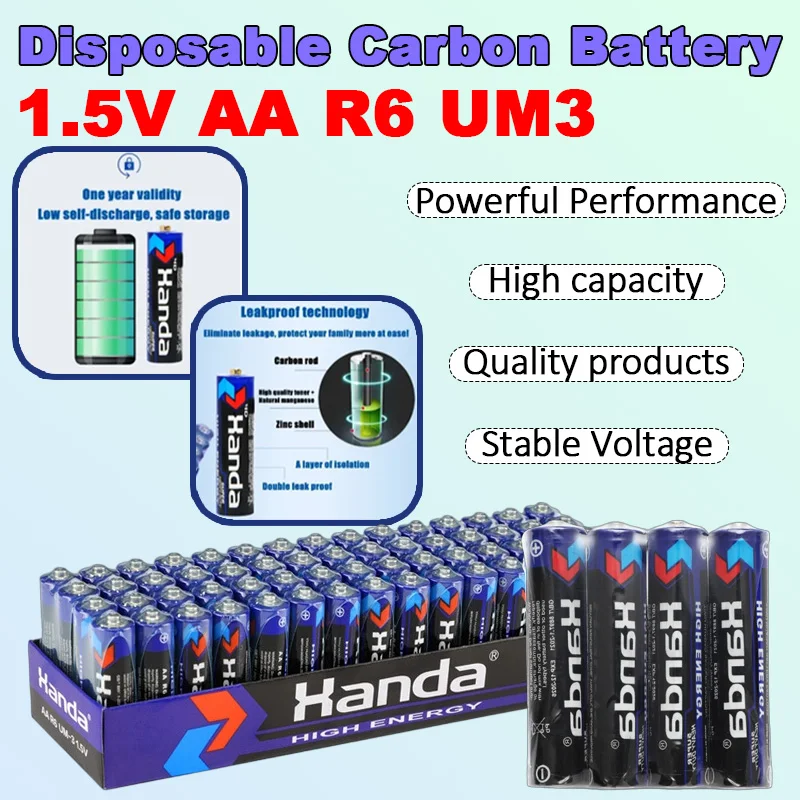 

1.5V AA Batteries R6 Zinc Carbon - Bulk Pack for Household Electronics, Flashlight, Wireless Mouse, Keyboard, Toys, Radios