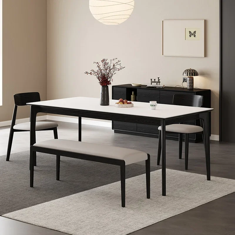 

Italian Yinuo Rock Plate Solid Wood Dining Table and Chair Nordic Dining Table Modern Simple Small Unit Rectangular Dining Table