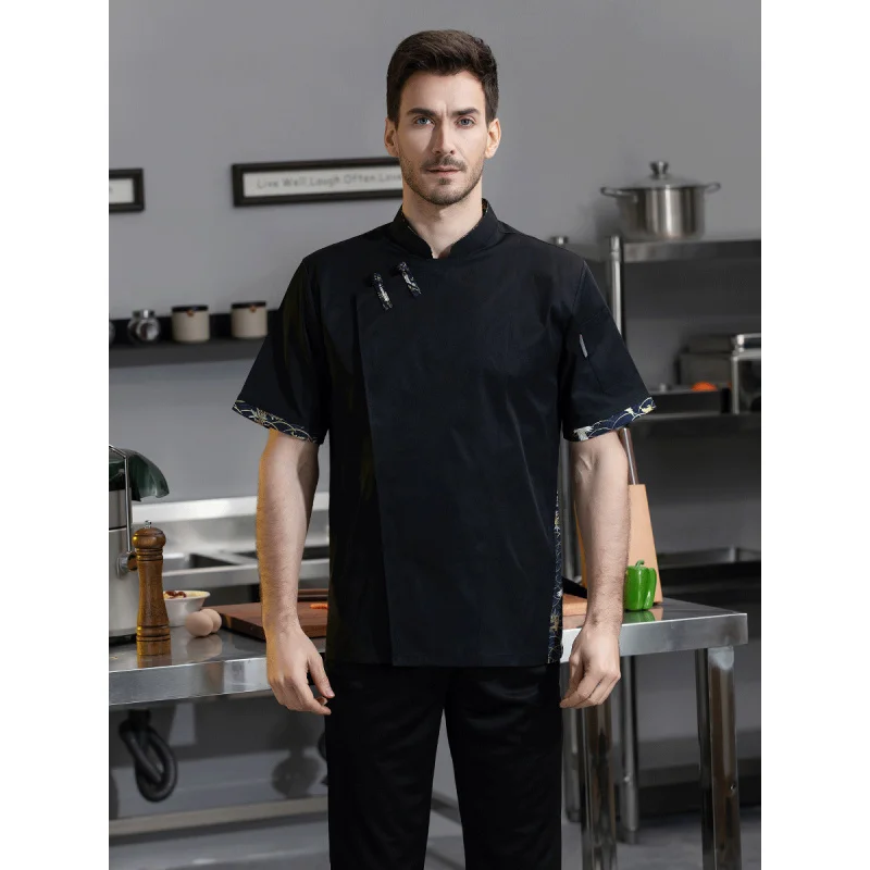 สไตล์จีน Chef Overalls แขนสั้นโรงแรมโรงอาหารร้านอาหารห้องครัว Breathable Chef Uniform ฤดูร้อน Stretchlogo