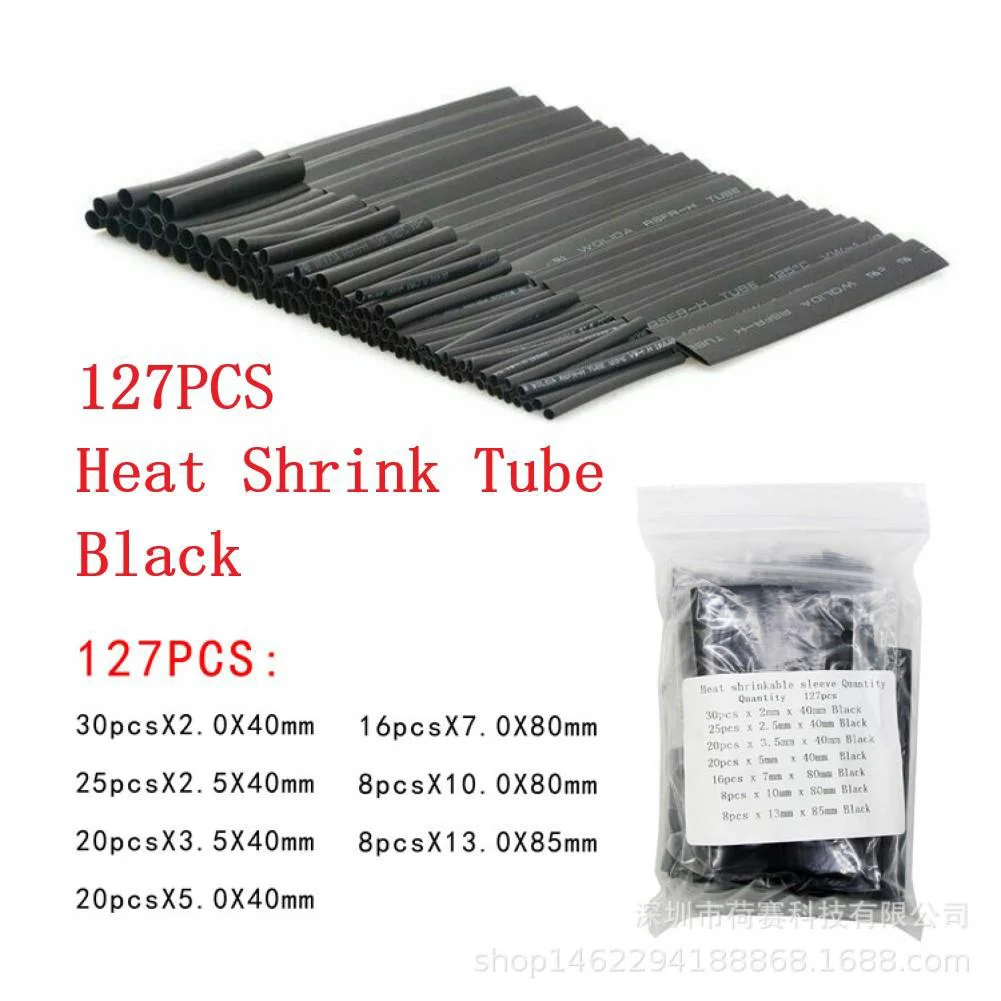 Wire Wrap Cable Sleeve Heat Sleeve 7 Sizes Assorted Black red Cable Electrical Heat Shrink Tube Polyolefin Scissors