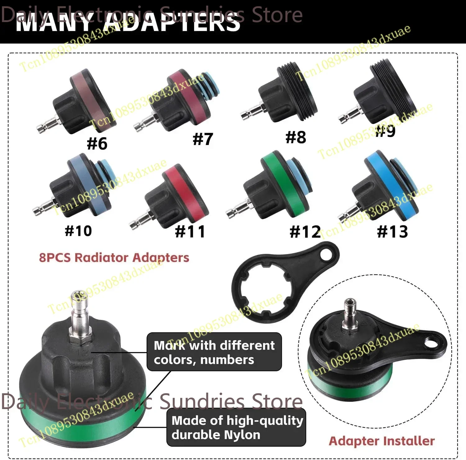 14 Pcs Universal Radiator Pressure Tester Kit Cooler Pressure Tester for Car Motorcycle Truck Cooling System Leak Detection