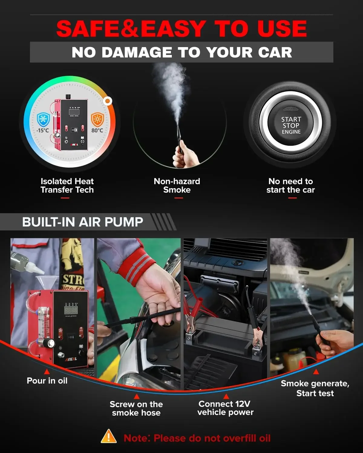 Macchina del fumo per auto con pompa d'aria incorporata ANCEL L300 Rilevatore di perdite di vuoto per autoveicoli Tester di fumo Sistema completo Diagnost di perdite di evap