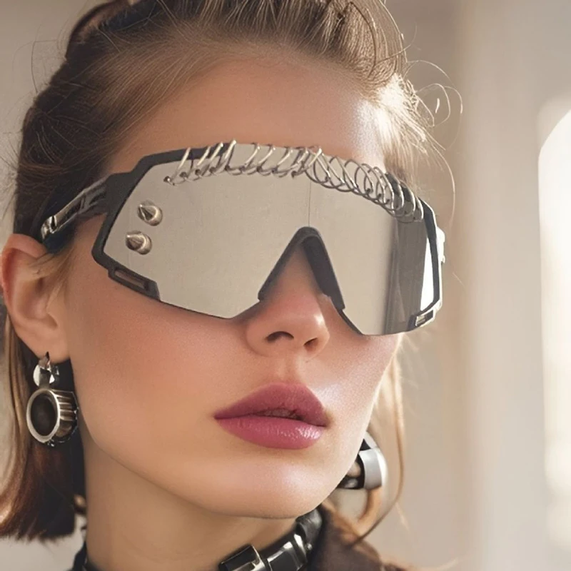 Fashion Spiked Rivet Iron Ring Sunglasses Men Women Punk Rock Cyberpunk Metal Shades Festival Party Edgy Fashion Cool Eyewears view 3