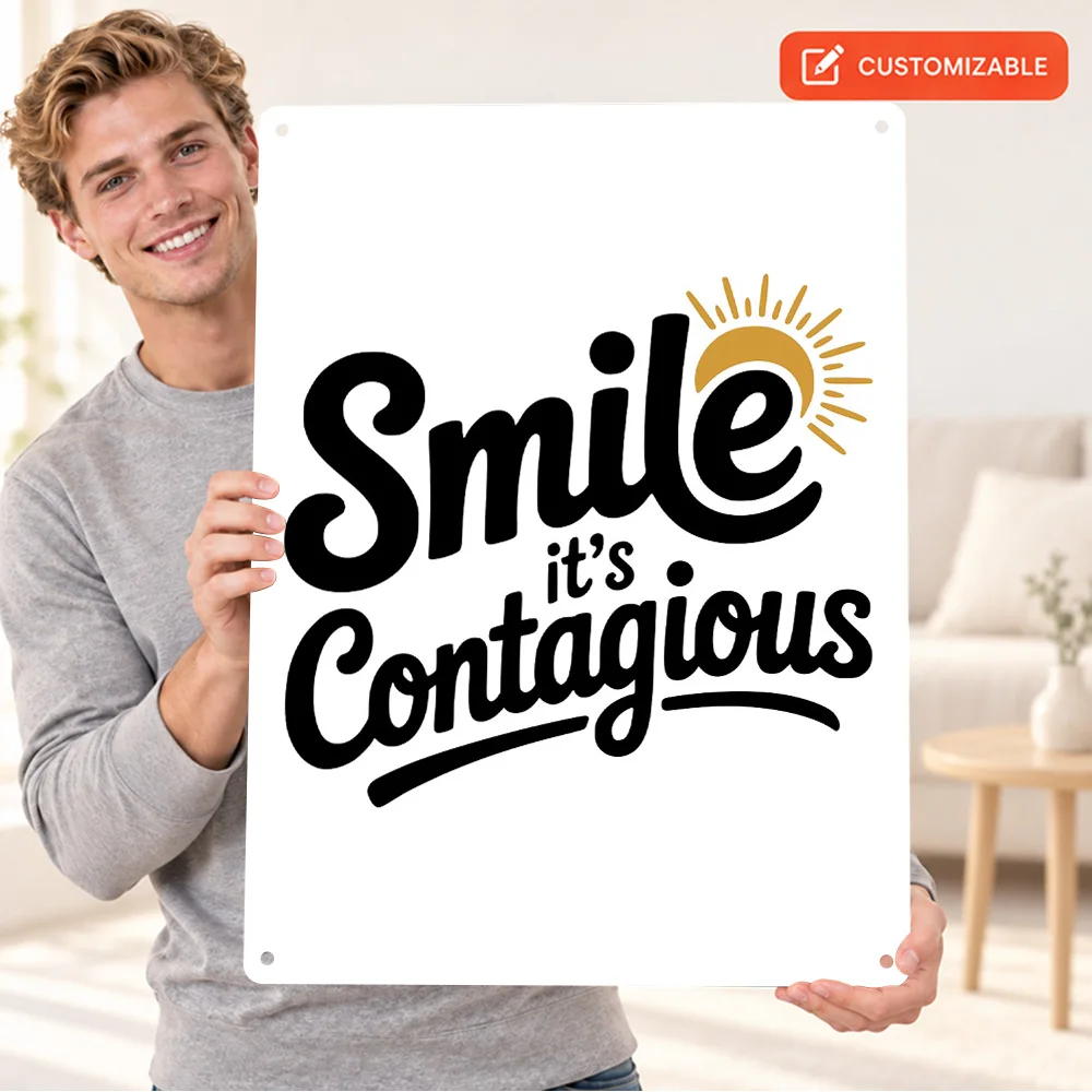 Smile It'S Contagious Typography Aluminum Poster Retro Bold Design Home Office Wall Art Customized Metal Sign Gift For Writers