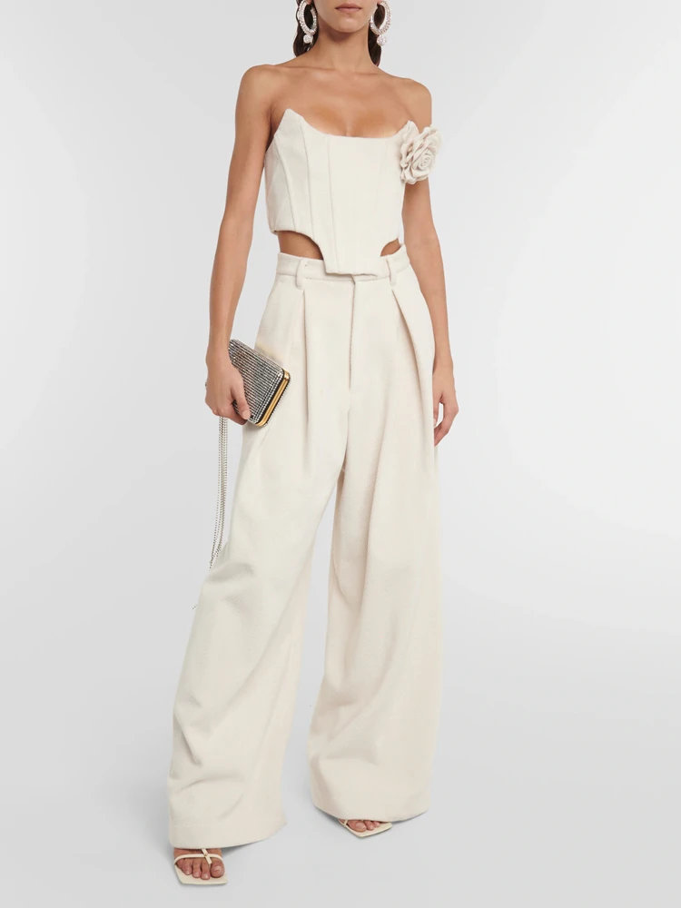 

VGH High-End Wide Leg Pants Set with Fibone Strapl Top And Straight Leg Trousers Two-Piece Floral 3D Print Casual Sle