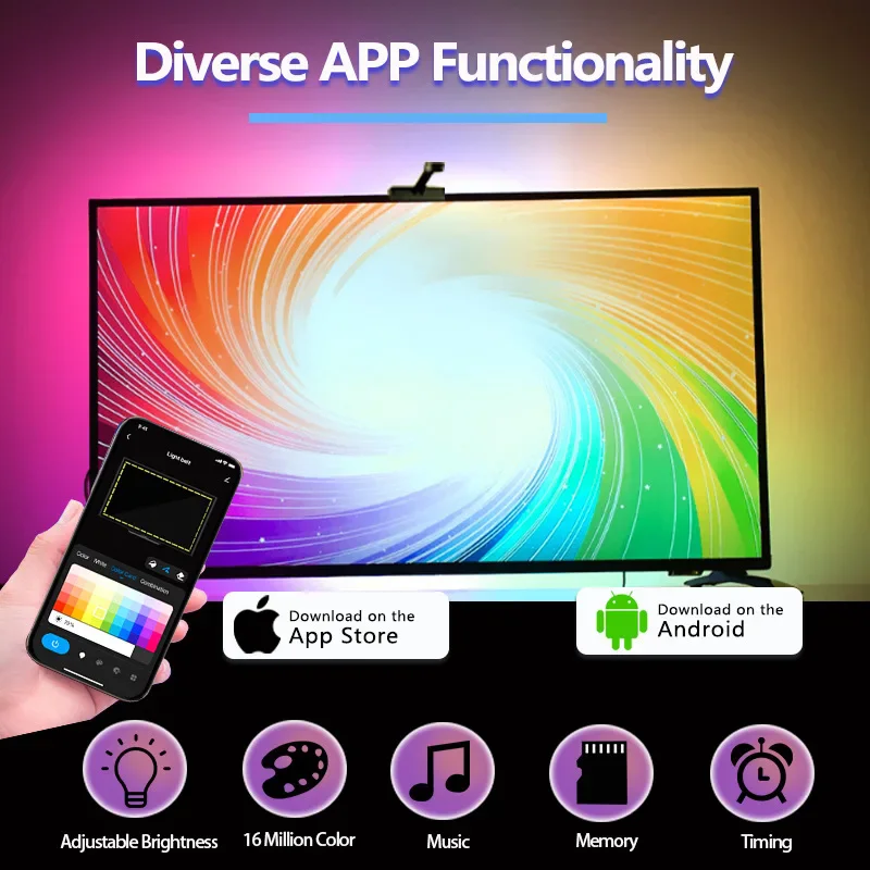 Kit de bande lumineuse LED RGBIC, écran de rétroéclairage pour moniteur PC Android, effet ambiant divisant les documents, lumière décorative USB, 5V