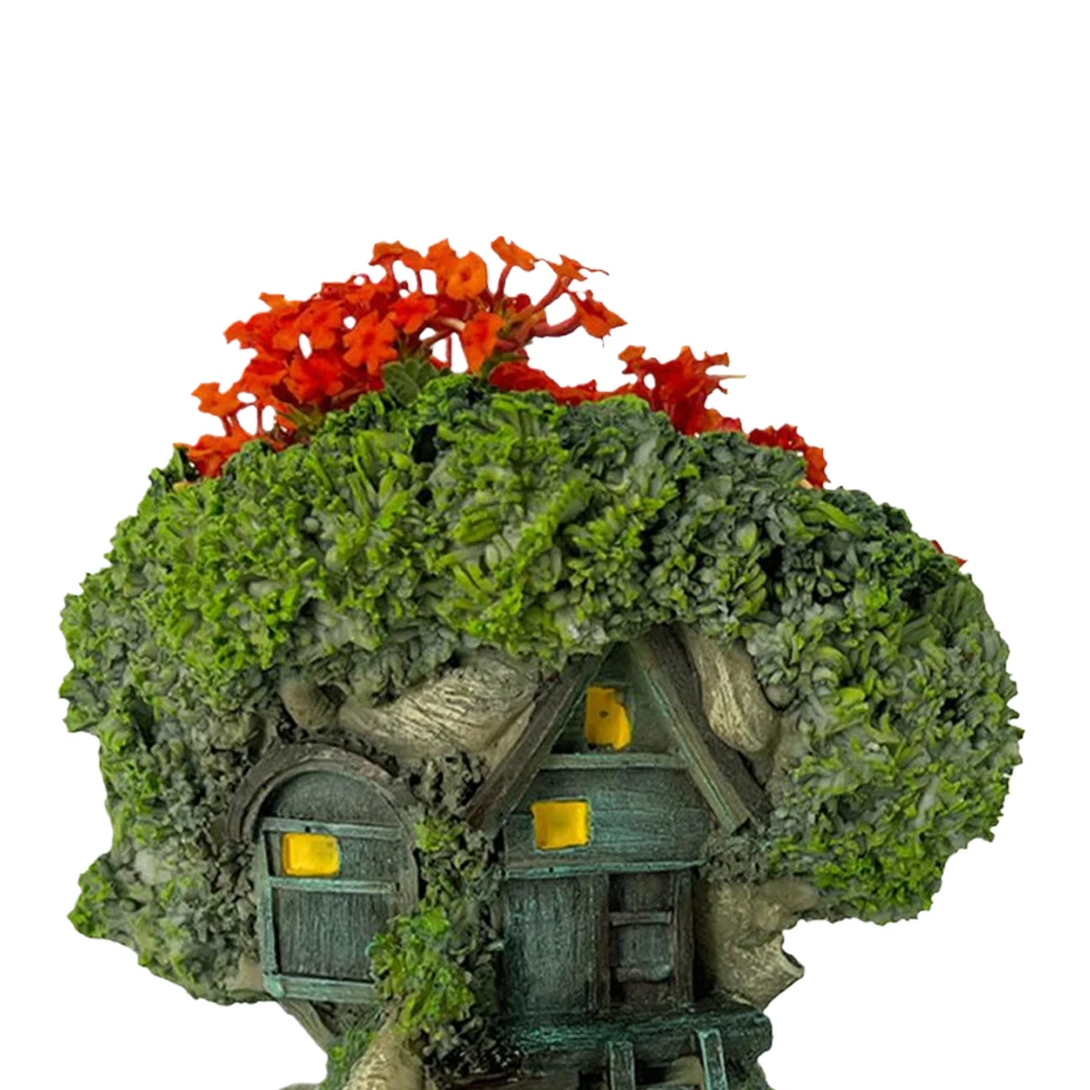 

Tree House Flower Pot Bonsai Pot Decorative Forest House Planter Pot Resin Desktop Plant Pot Multi-Function for Home Office