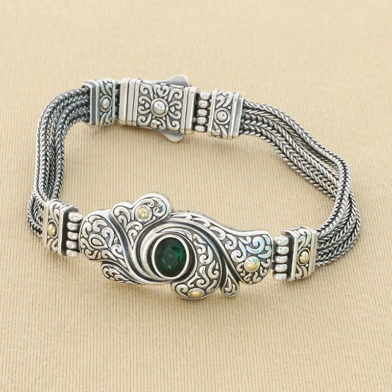 925 silver handmade woven hemp rope fox tail pure silver bracelet for men's trendy retro light luxury high-end feeling niche fem