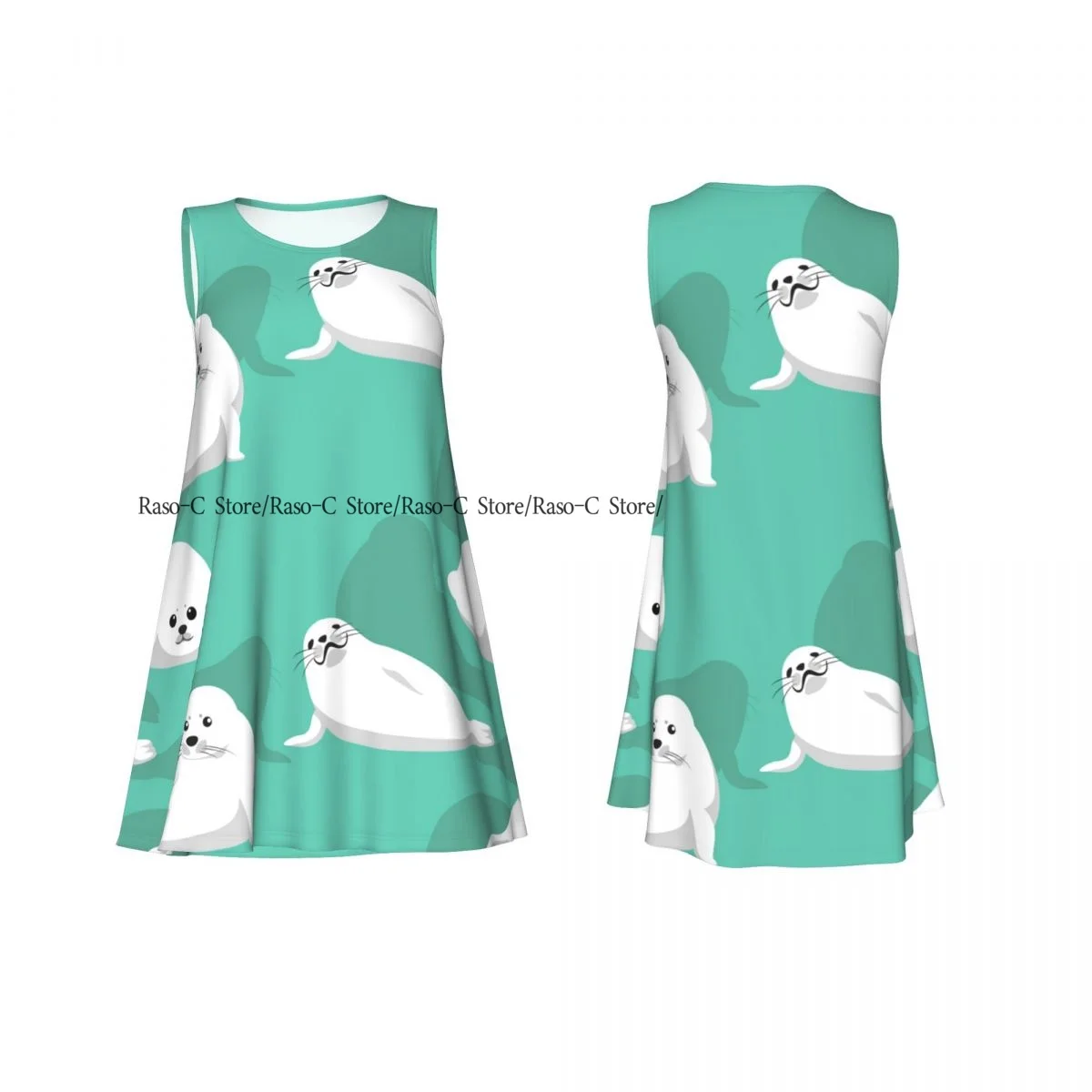 فستان نسائي Harp Seal Pup لطيف صيفي كاجوال تي شيرت لتغطية الشاطئ فستان بدون أكمام