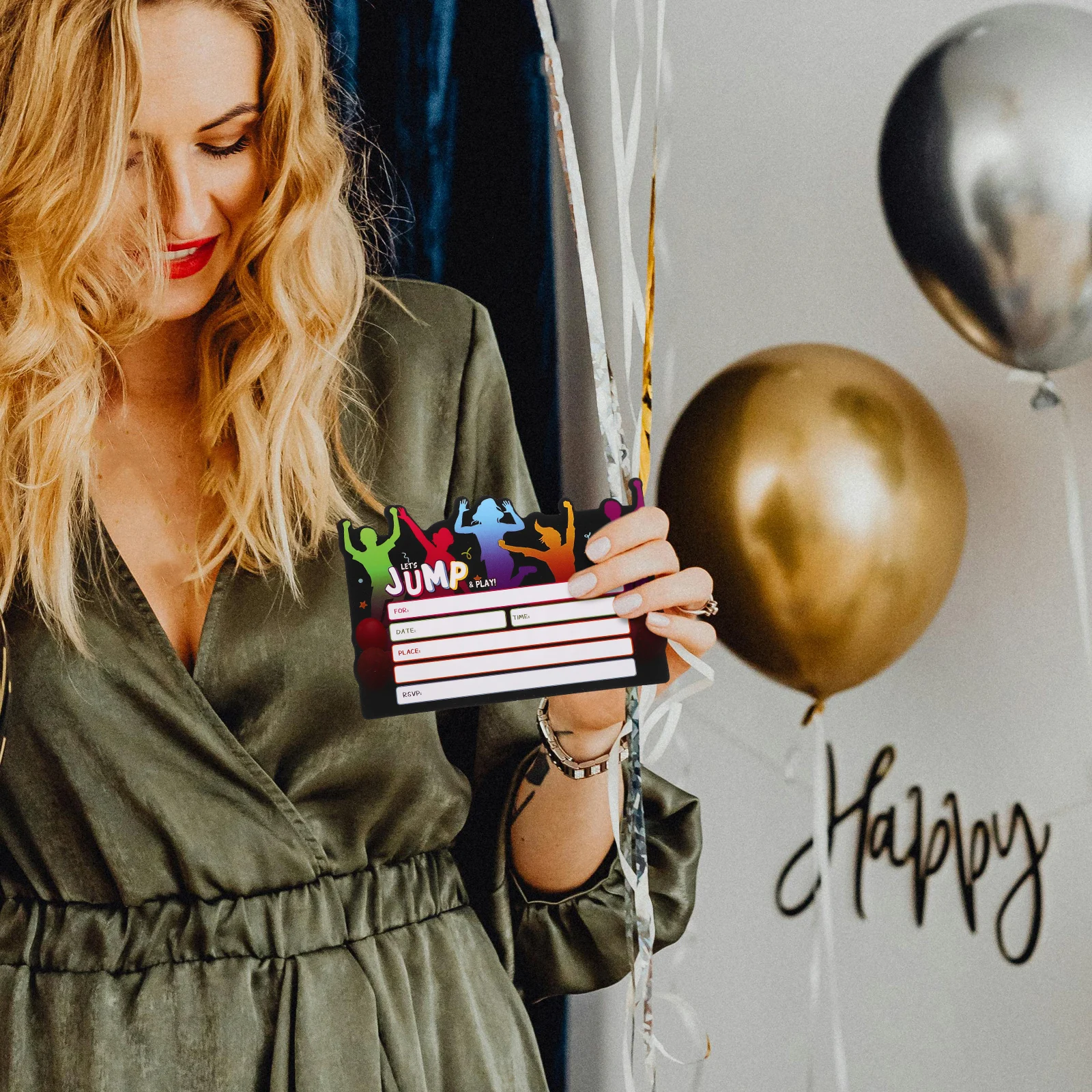 

12 Sets Party Invitations Jumping Theme Trampoline Birthday Halloween Celebration Cards Adults Gather Event Bounce