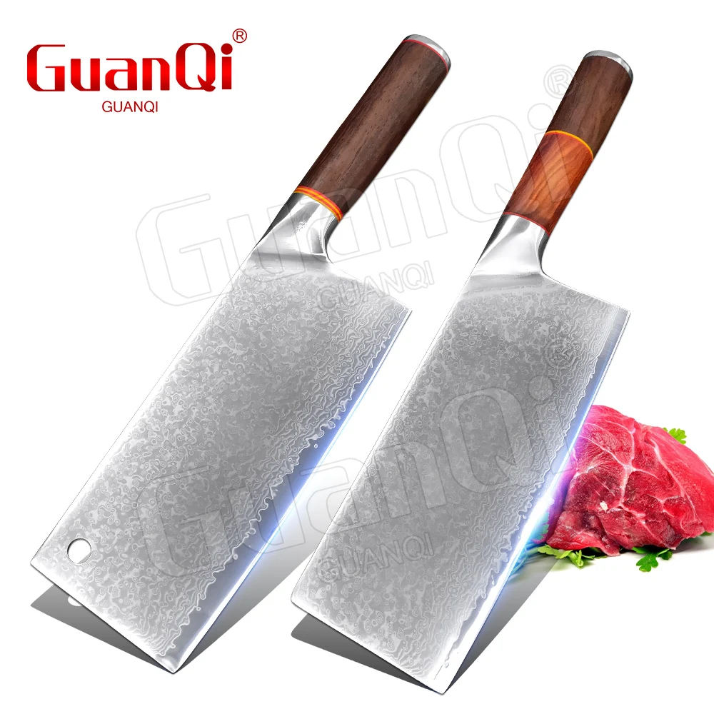 Chinese Kitchen Knife Cleaver Durable Chef Slicing Chopping Knife Ultra Sharp  Damascus Steel Blade Wood Handle Knives