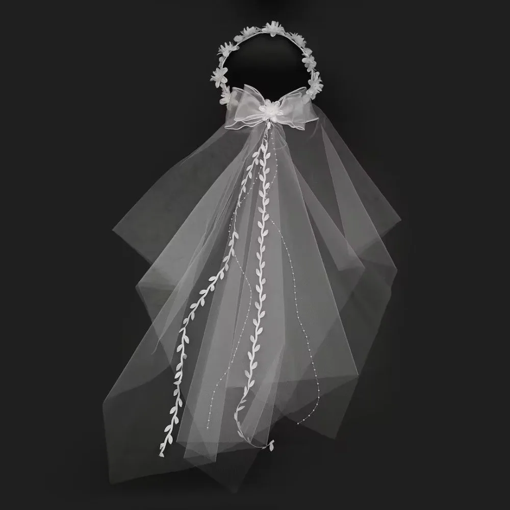 

PESENAR White Floral Bridal Veil with Beaded Tassels Elegant Wedding Hair Accessory for Brides