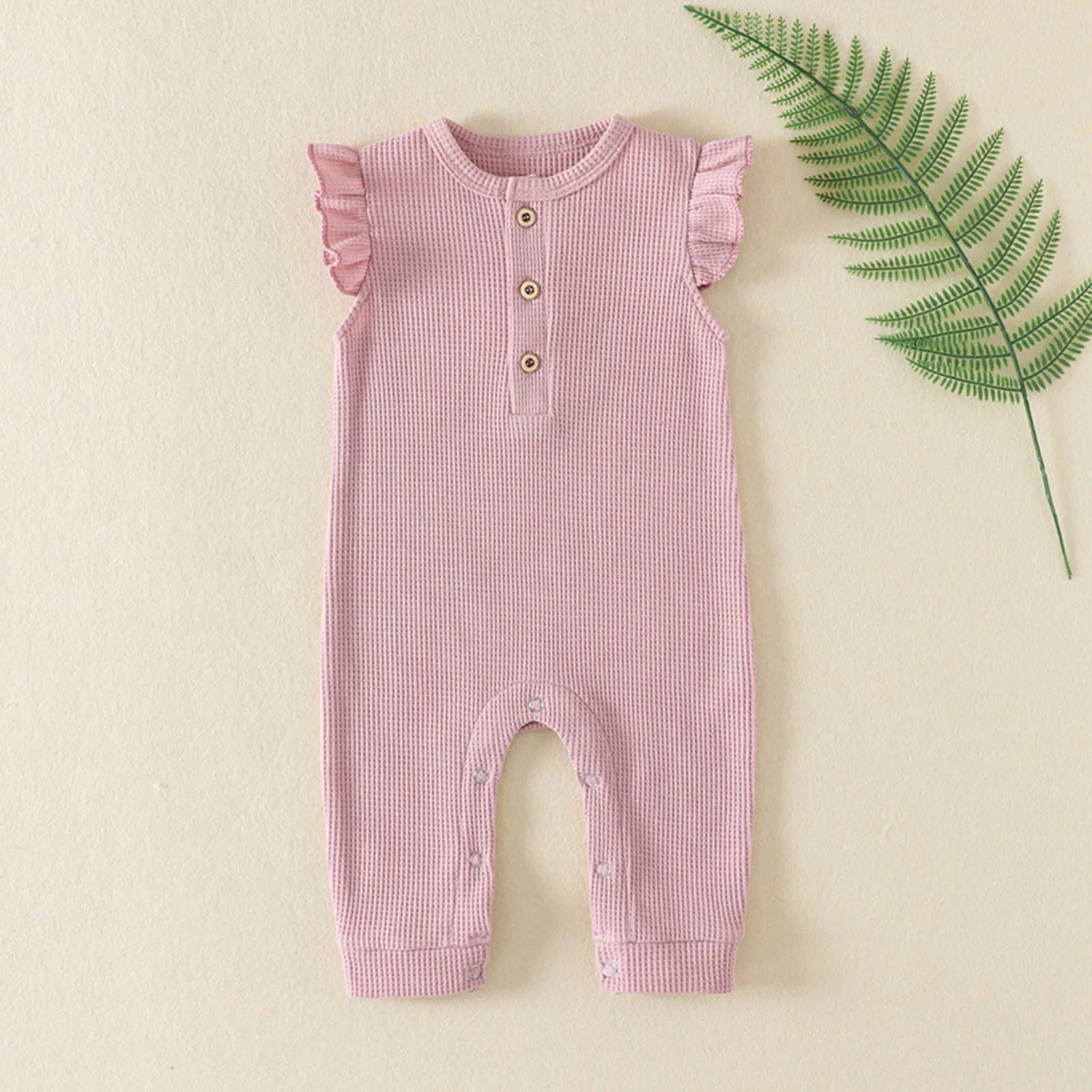 Newborn Girl Summer Romper Ribbed Knitted Jumpsuit Ruffles Sleeve Baby Pajamas Play and Sleep Suit Infant Cotton Footless Outfit