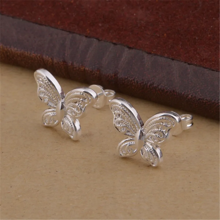 Promotion wholesale butterfly stud  925 sterling silver earrings women lady  fashion classic jewelry Nickle free /antiallergic