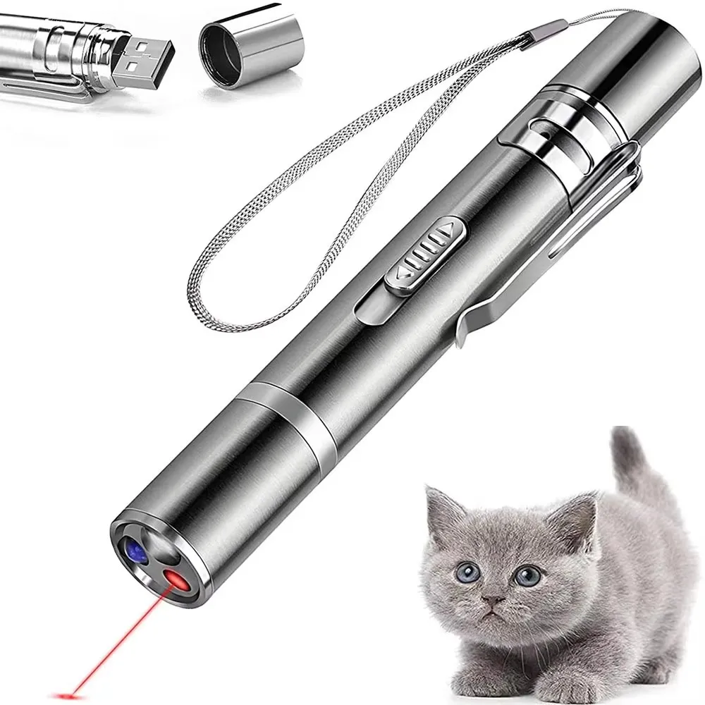 Pointers 3-in-1 USB Rechargeable Flashlight Infrared Detector Interactive Cat Toy Pet Pointer Light with LED Light for Cats
