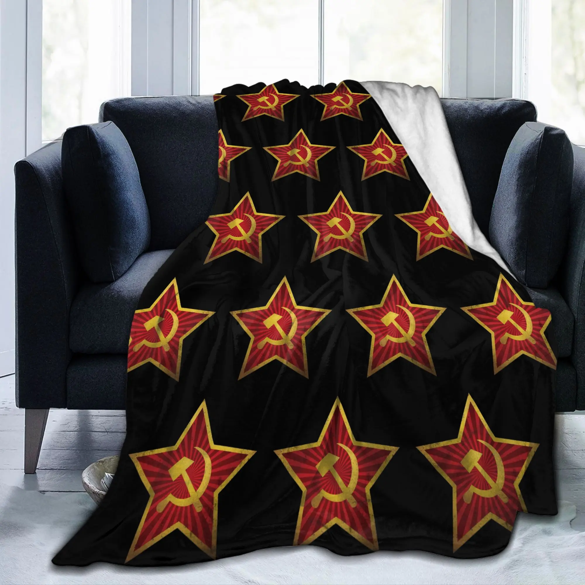 USSR Soviet Union Russian CCCP Blanket Hammer Sickle Flannel Warm Bedding Throw Blankets for Home Winter Office Lightweight