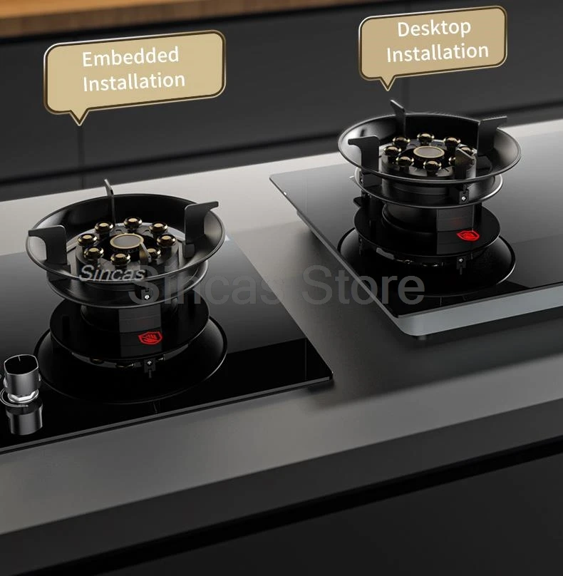 Two-burner Gas Stove Desktop Fierce Fire Kitchen Gas Stove Dual Stove Embedded Nature Gas/LPG Timing Stove Dual-Use Gas Cooker