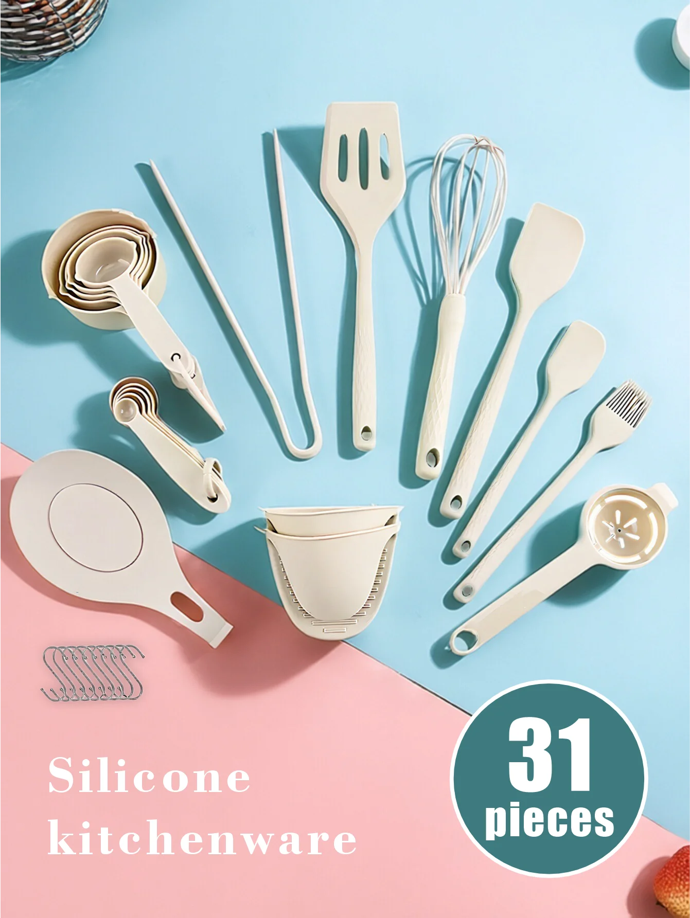 31-Piece Macaron Pink Silicone Kitchen Utensil Set: Food-Grade Baking & Cooking Tools All-in-One, a Kitchen Beauty Essential
