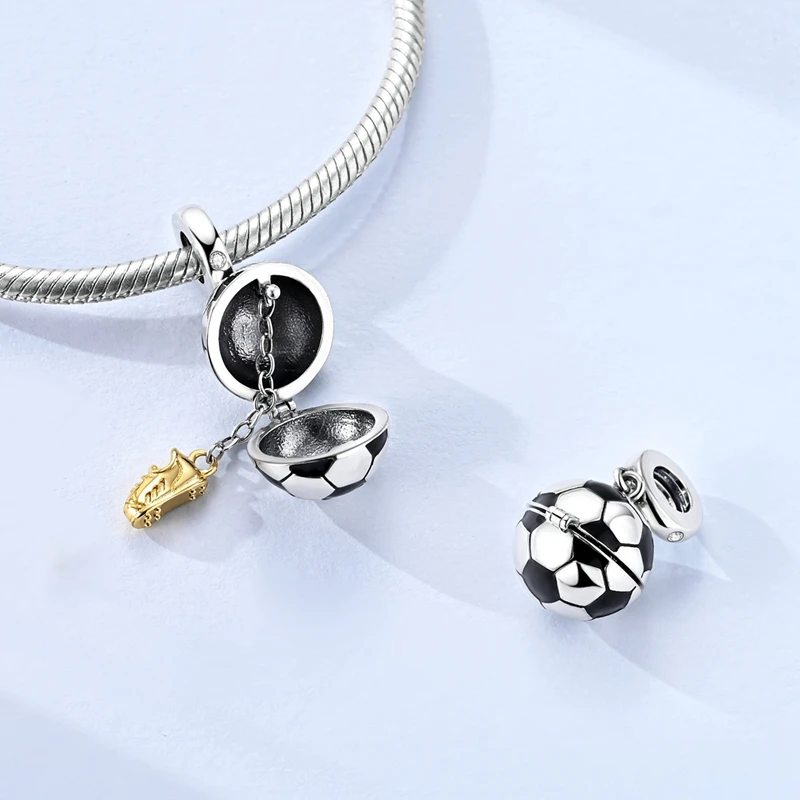 Passend für Original-Armband 925 Sterling Silber Charms Perle CZ Zirkon Öffnungs- und Schließmechanismus Fußball-Anhänger DIY Schmuck Geschenk – Detail 3