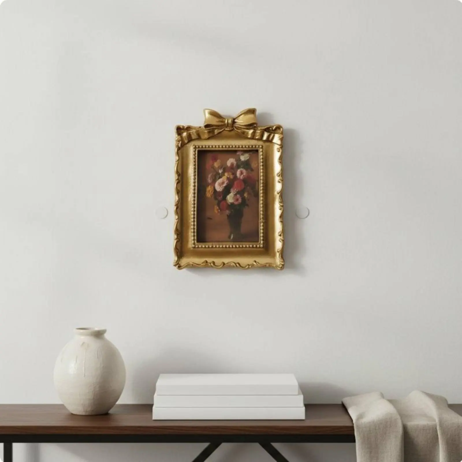 3 Pieces Ornate Photo Frame Three-Piece Set European Look Vintage Bow Frame Set Hand-Painted Finish Resin Craftsmanship