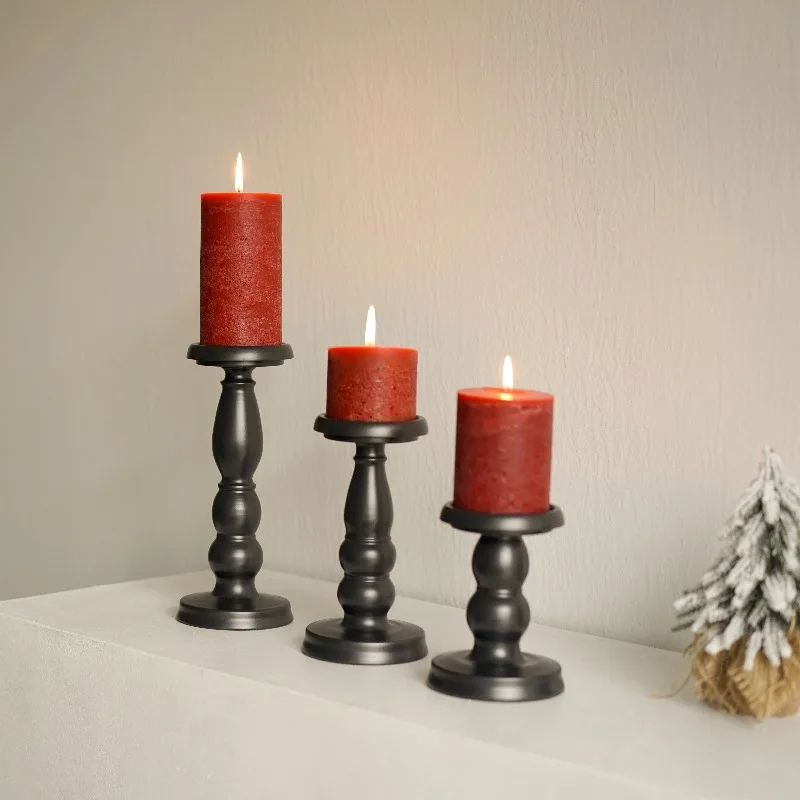 Black Iron Roman Column Candle Holder American Retro Style Tabletop Aromatherapy Candlestick Home Wedding Decorative Supply