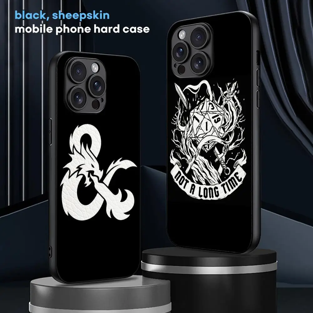 Dungeons Dragons dnd pattern Phone Case For iPhone 16 15 14 13 12 11 Plus Pro Max Limited Edition Black hard case Sheepskin