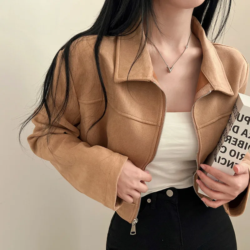 Neploe Fashion All-match Leather Velvet Jackets 2024 Autumn Winter Zipper Coat Women Y2k Slim Fit Long Sleeve Tops Mujer