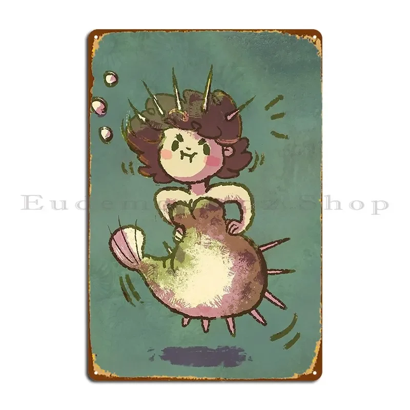 Pufferfish Mermaid Spiffy Keen Metal Plaque Poster Vintage Create Kitchen Wall Mural Wall Decor Tin Sign Poster