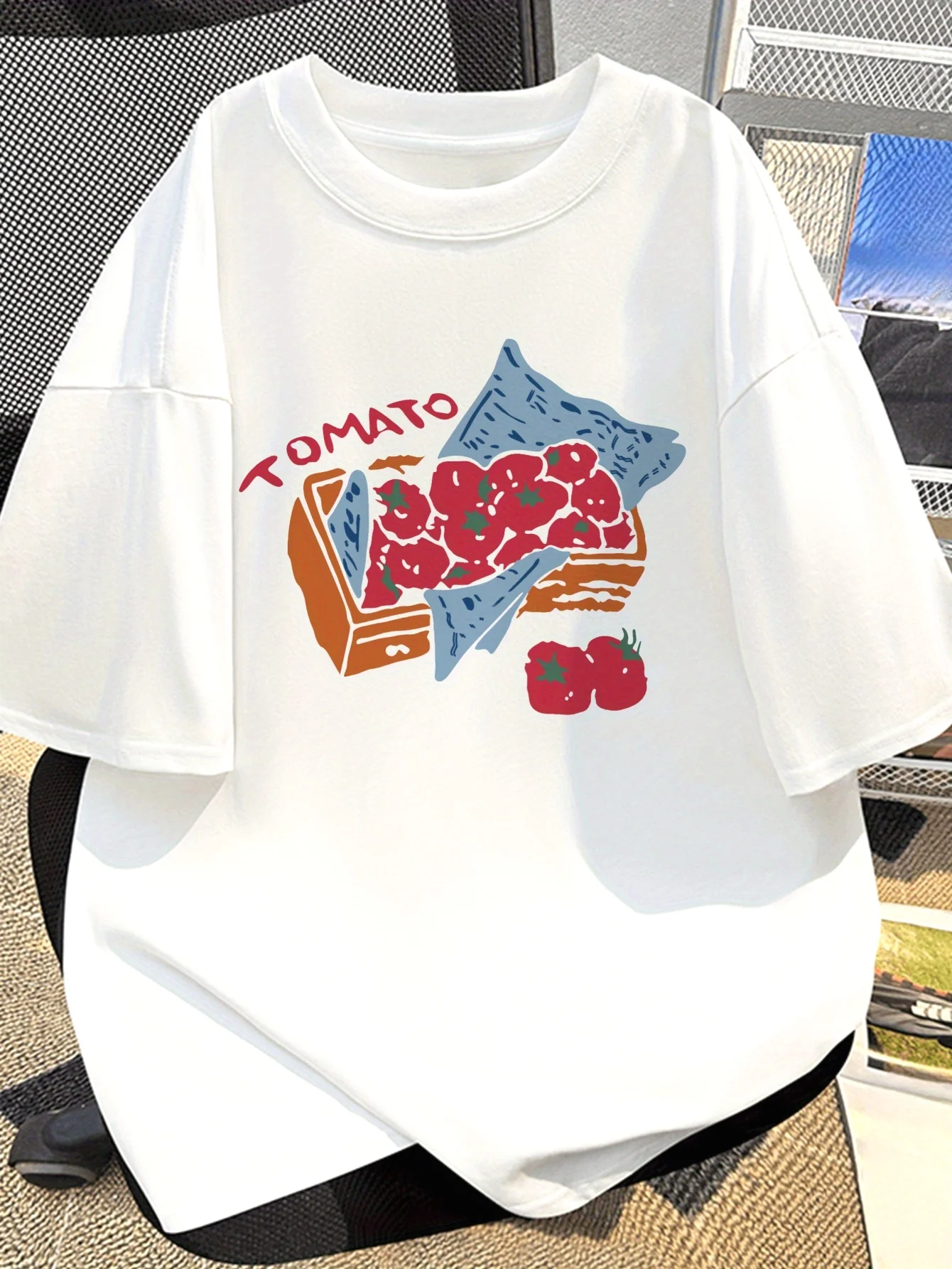 Vintage Tomatenkorb Grafik-T-Shirt für Herren Atmungsaktiv 100% Baumwolle Perfekt für Sommer Lässige Streetwear Künstlerischer Stil