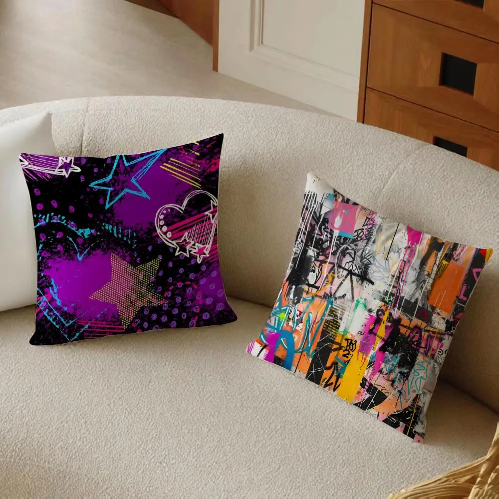 Street Fashion Graffiti Art Modern Cushion Cover Daily Washable Linen Pillowcase Soft  for Sofa Bed Home Room Decor