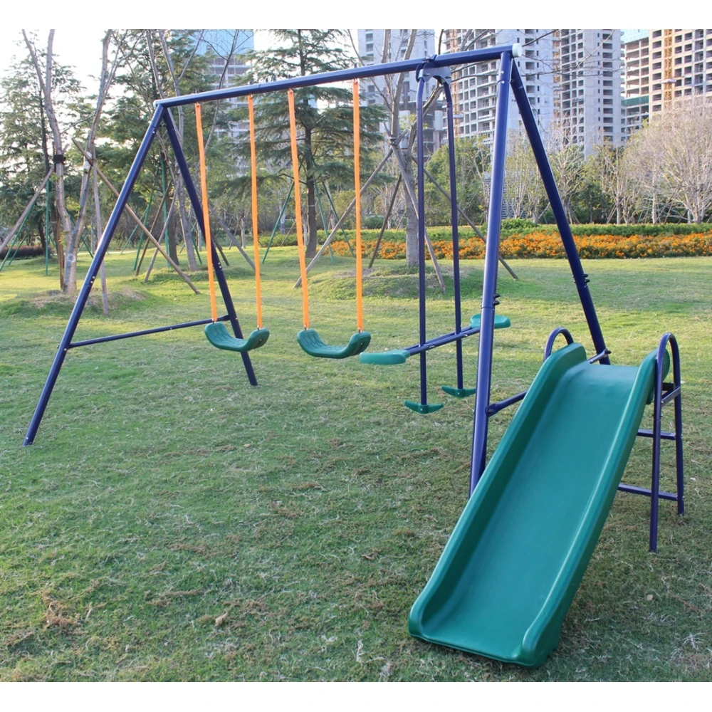 A-Frame Metal Swing Set w/ Slide (Blue, Green, Orange)