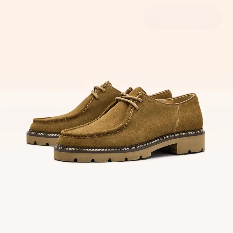 British Handmade Waterproof Thick Bottom Casual Work Desert Genuine Leather Shoes Men's Square Toe Sport Cowhide Derby Oxfords