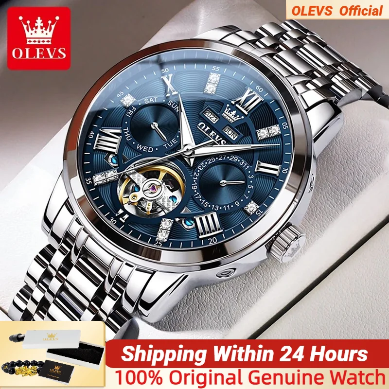 

OLEVS Original New In Men's Automatic Mechancial Watches Luxury Skeleton Multi-functional Classic Waterproof Wristwatch for Men