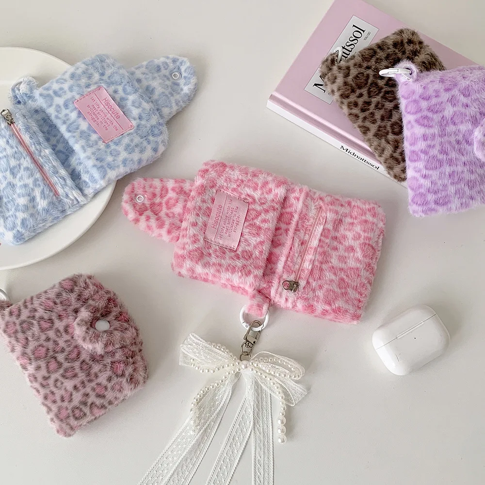 Ins Leopard Pattern Plush Buckle Coin Purse Cute Purse High Beauty Bag Pendant Small Wallet Student Card Bag Id Card Holder