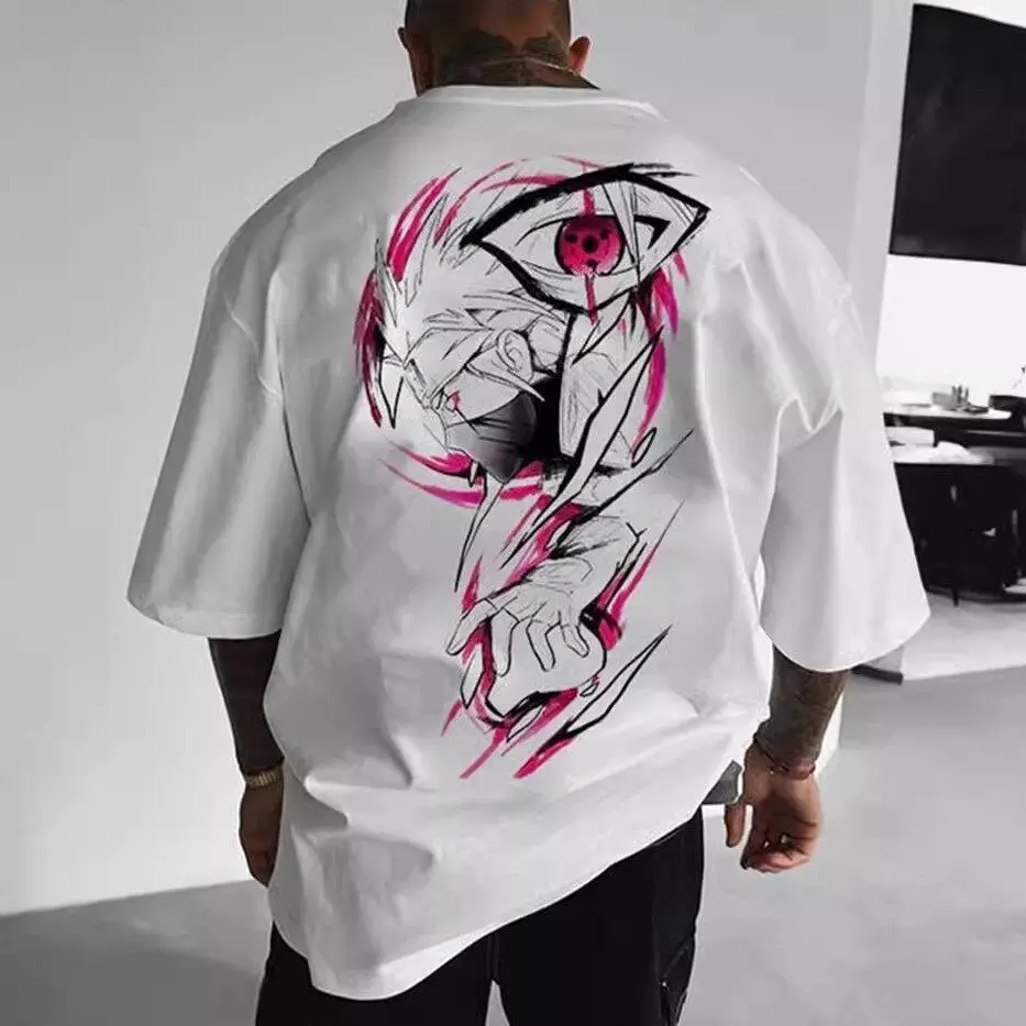 

2026 Summer New Printed T-shirt Naruto Hagi Kakashi Writing Wheel Eye T-shirt Plus Size Unisex Ninja Anime Personality T-shirt